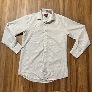 Henri Christian White Red Microprint Dress Shirt Wrinkle-Free M 15-15.5 34/35